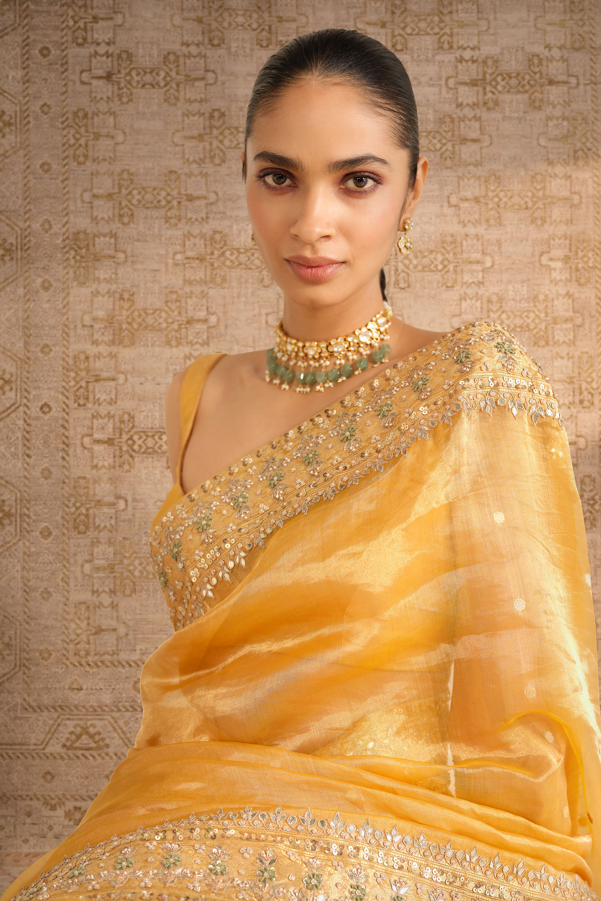 Surandhana Handwoven Benarasi Silk Saree - Yellow, Yellow, image 4